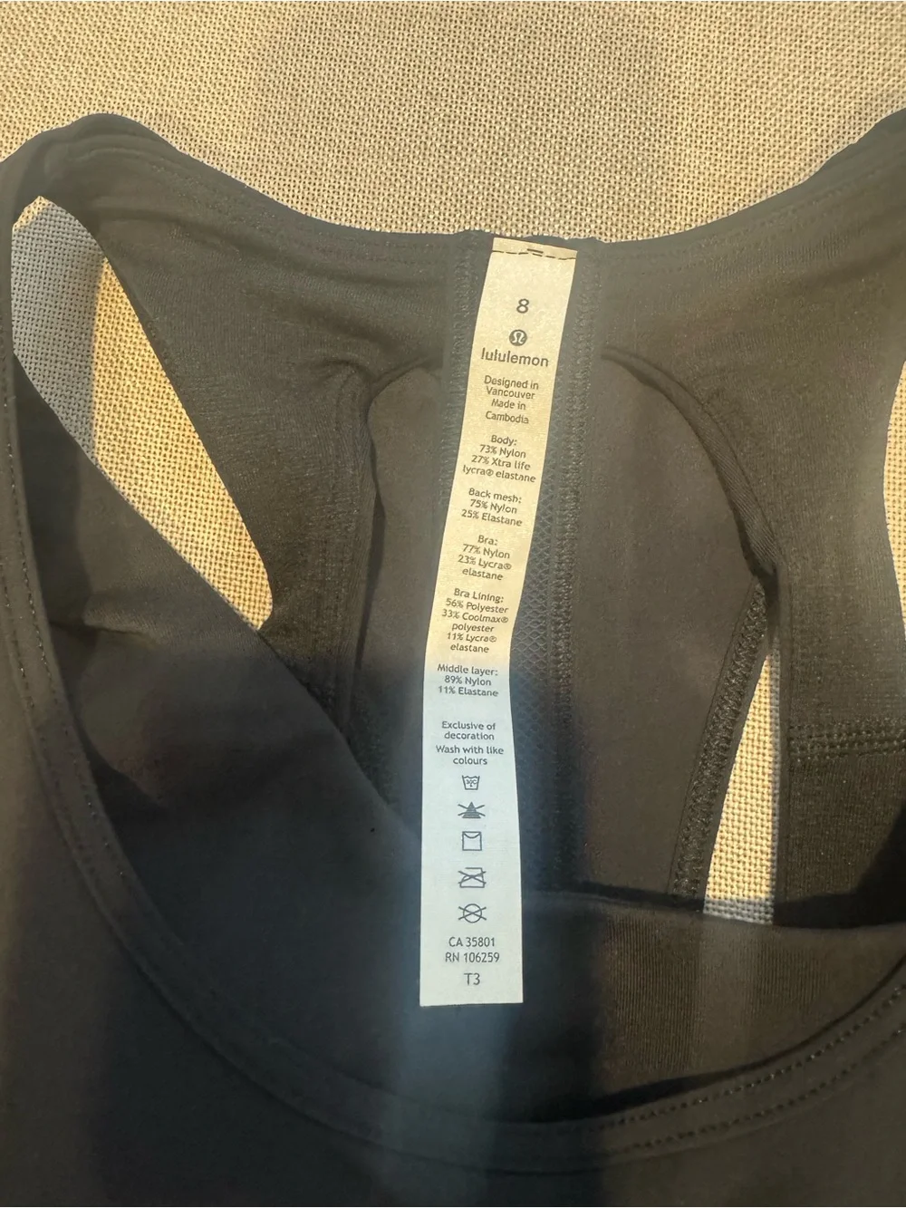 NWT Lululemon Cross Conditioning 2-in-1 Tank Black Medium Support B/C Cup Size 8